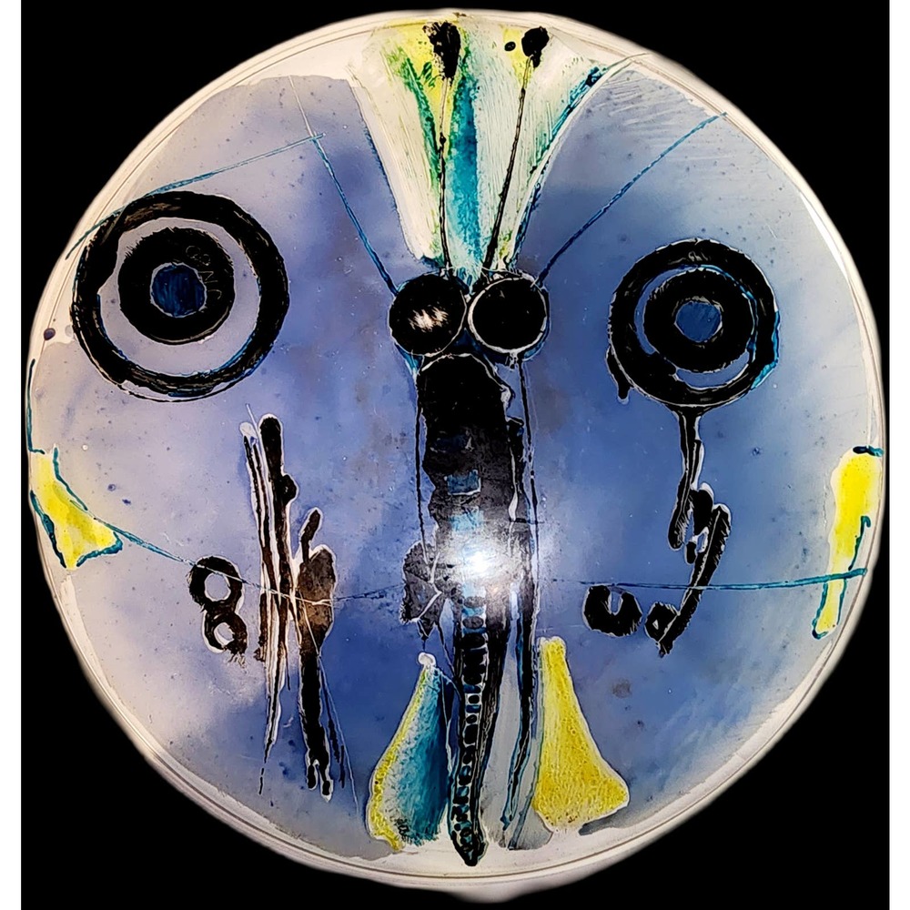 Bohemian Art Glass Butterfly Plate Abstract Mid-Century Revival 1980 Signed